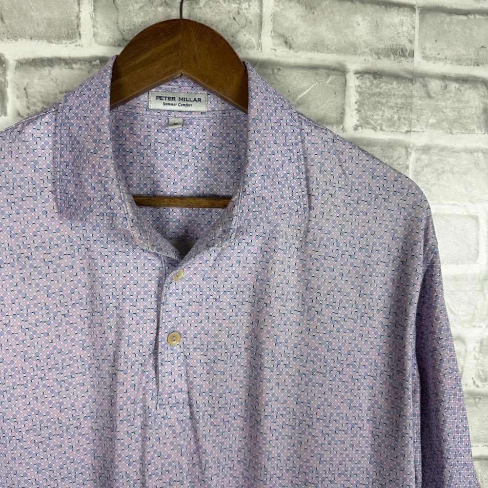 Peter Millar Summer Comfort Polo Mens Medium Purple Pink Geometric Arizona CC